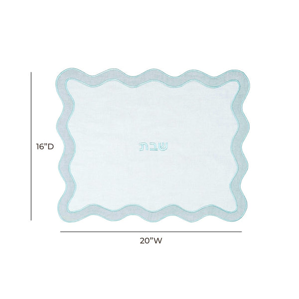 TOV Furniture Wavy Challah Cover - Handcrafted Modern Design for Shabbat Tables with Elegant Scalloped Edge Sea Blue TOV-T18650