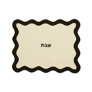 TOV Furniture Wavy Challah Cover - Handcrafted Modern Design for Shabbat Tables with Elegant Scalloped Edge Cream &amp; Black TOV-T18651