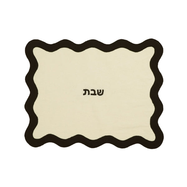 TOV Furniture Wavy Challah Cover - Handcrafted Modern Design for Shabbat Tables with Elegant Scalloped Edge Cream &amp; Black TOV-T18651