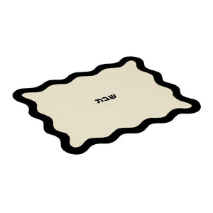 TOV Furniture Wavy Challah Cover - Handcrafted Modern Design for Shabbat Tables with Elegant Scalloped Edge Cream &amp; Black TOV-T18651