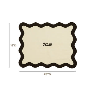 TOV Furniture Wavy Challah Cover - Handcrafted Modern Design for Shabbat Tables with Elegant Scalloped Edge Cream &amp; Black TOV-T18651