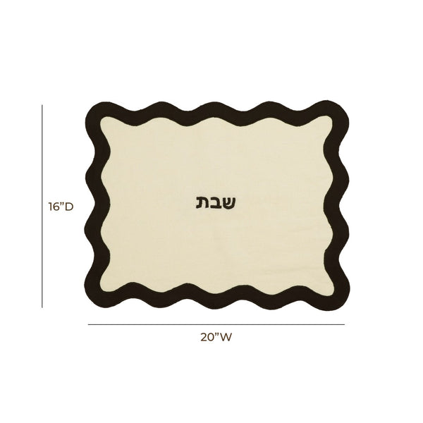 TOV Furniture Wavy Challah Cover - Handcrafted Modern Design for Shabbat Tables with Elegant Scalloped Edge Cream &amp; Black TOV-T18651