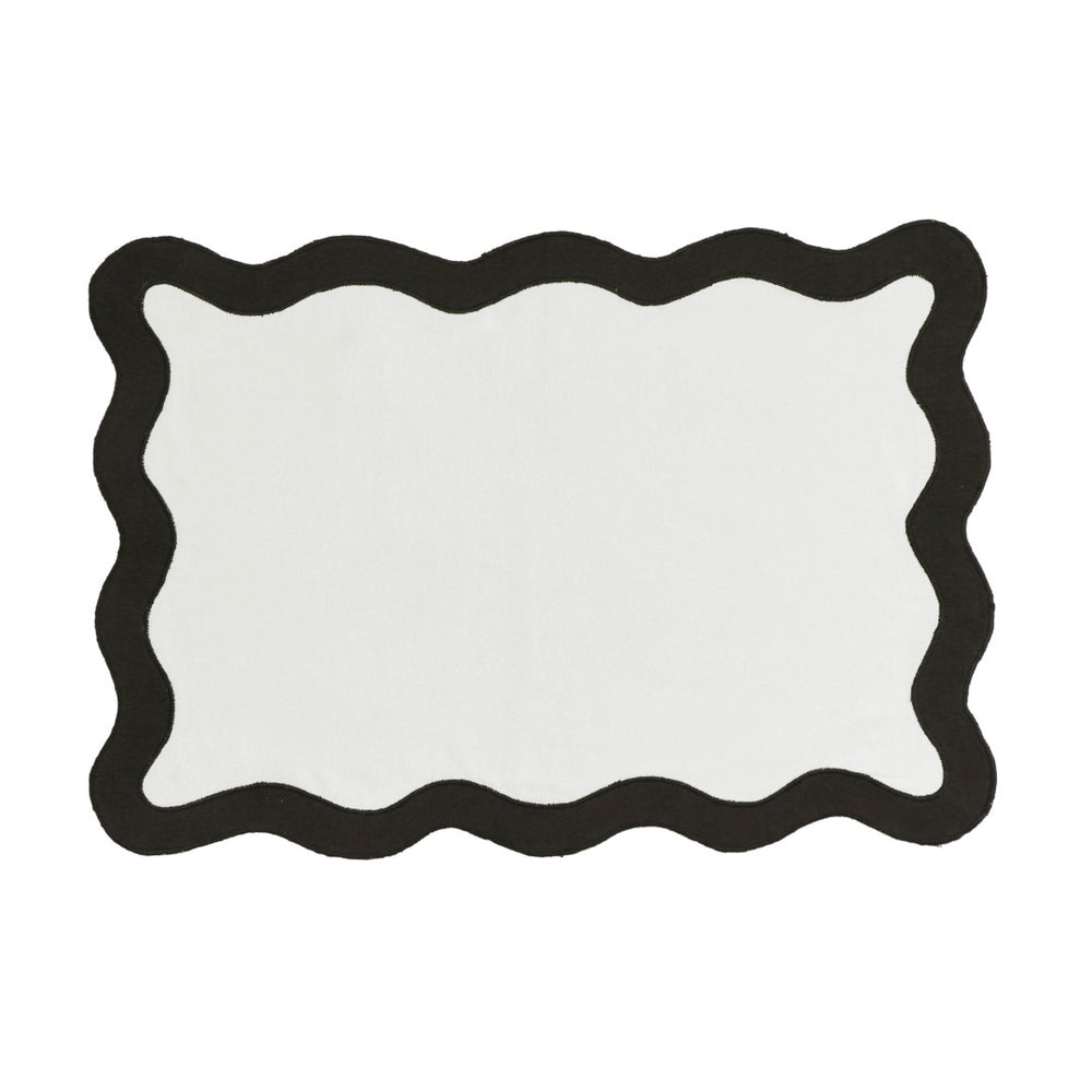 TOV Furniture Scalloped Edge Cotton Placemats - Set of 4 Chic, Durable, and Stylish for Modern Table Settings Black/White TOV-T18677