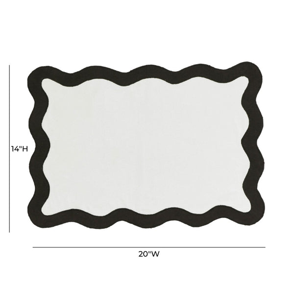 TOV Furniture Scalloped Edge Cotton Placemats - Set of 4 Chic, Durable, and Stylish for Modern Table Settings Black/White TOV-T18677