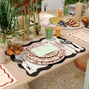 TOV Furniture Scalloped Edge Cotton Placemats - Set of 4 Chic, Durable, and Stylish for Modern Table Settings Black/White TOV-T18677