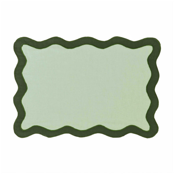 TOV Furniture Scalloped Edge Cotton Placemats - Set of 4 Chic, Durable, and Stylish for Modern Table Settings Olive Green TOV-T18679