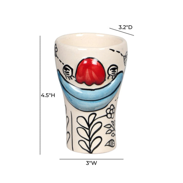 TOV Furniture Velma Ceramic Glasses Set of 4 - Hand-Painted Goofy Designs for Fun Sips & Unique Gifting TOV-T18763