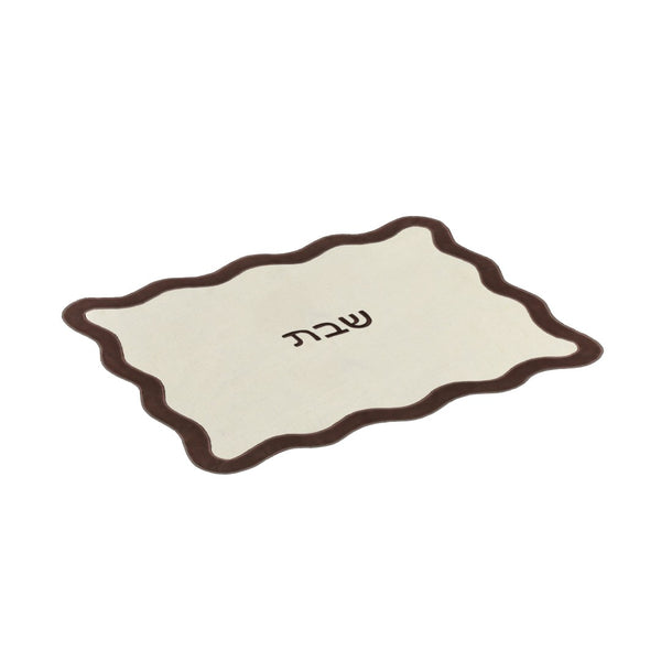 TOV Furniture Wavy Challah Cover - Handcrafted Modern Design for Shabbat Tables with Elegant Scalloped Edge Cream &amp; Brown TOV-T18853