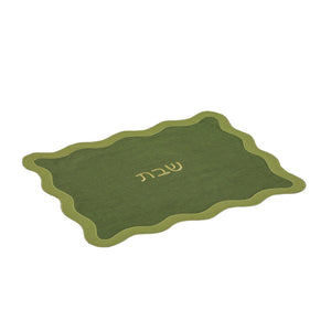 TOV Furniture Wavy Challah Cover - Handcrafted Modern Design for Shabbat Tables with Elegant Scalloped Edge Green TOV-T18855