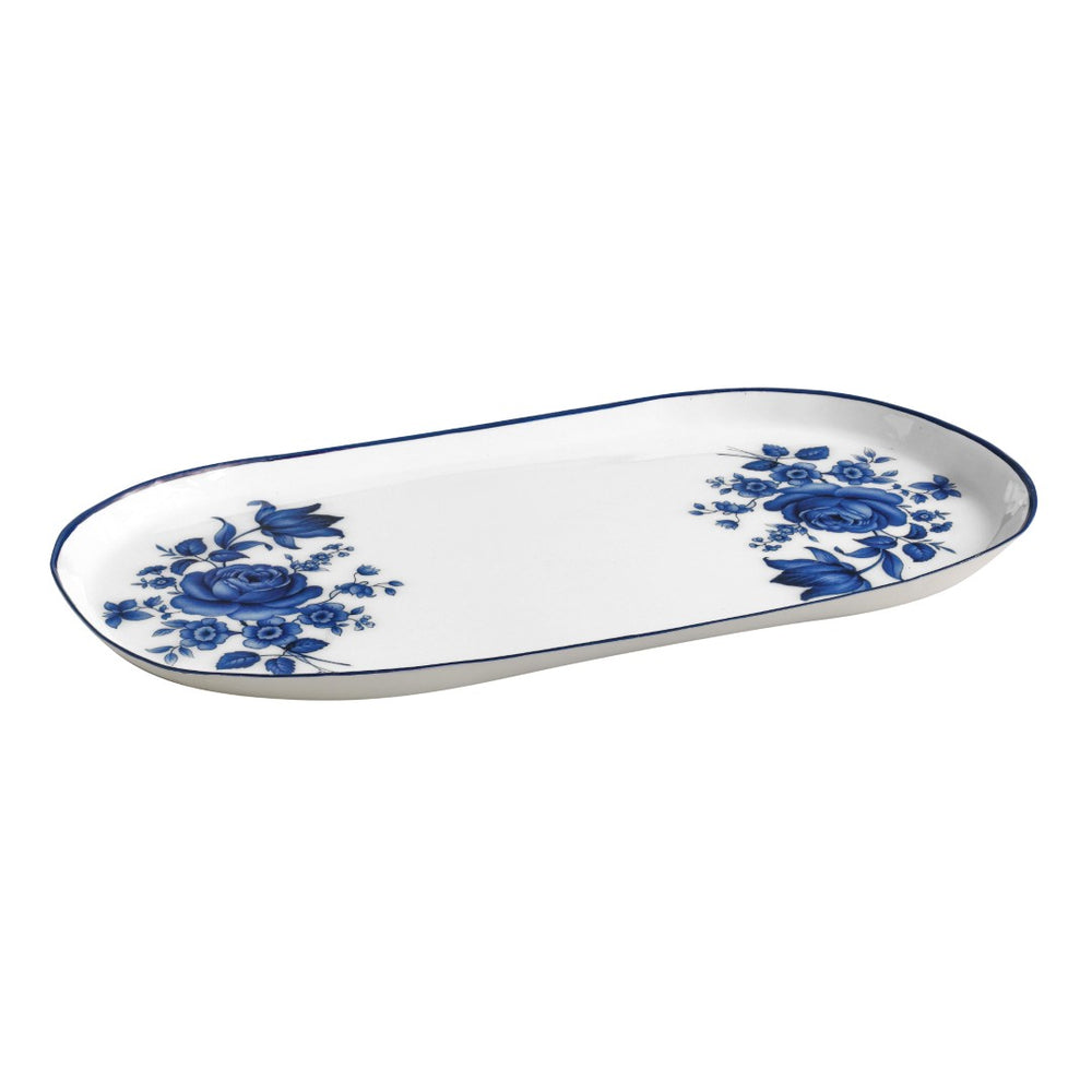 TOV Furniture Cottage Elegant Blue & White Serving Tray - Handmade Floral Design for Dining, Decor & Entertaining TOV-T18882