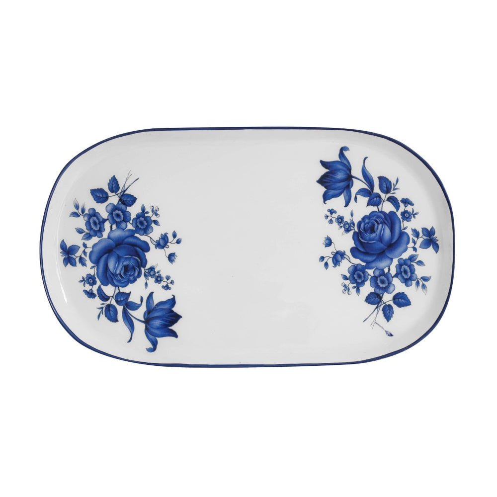 TOV Furniture Cottage Elegant Blue & White Serving Tray - Handmade Floral Design for Dining, Decor & Entertaining TOV-T18882
