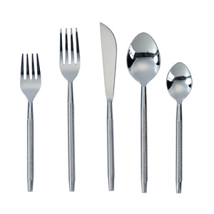 TOV Furniture Ribbed Stainless Steel Flatware Set - Elegant 5-Piece Place Setting for 1 - Perfect for Dining & Events TOV-T18883