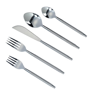 TOV Furniture Ribbed Stainless Steel Flatware Set - Elegant 5-Piece Place Setting for 1 - Perfect for Dining & Events TOV-T18883