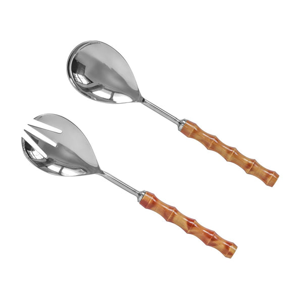 TOV Furniture Bamboozled Stainless Steel Salad Serving Spoons - Elegant Set of 2 with Bamboo-Inspired Handles TOV-T18886