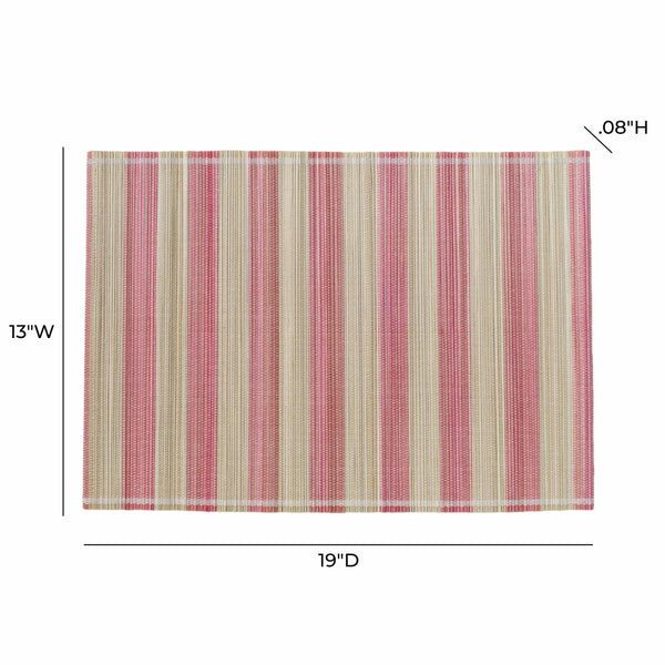 TOV Furniture Jora Coastal-Inspired Bamboo Placemat Set - 4 Hand-Bound Textured Table Protectors for Dining Pink TOV-T18928