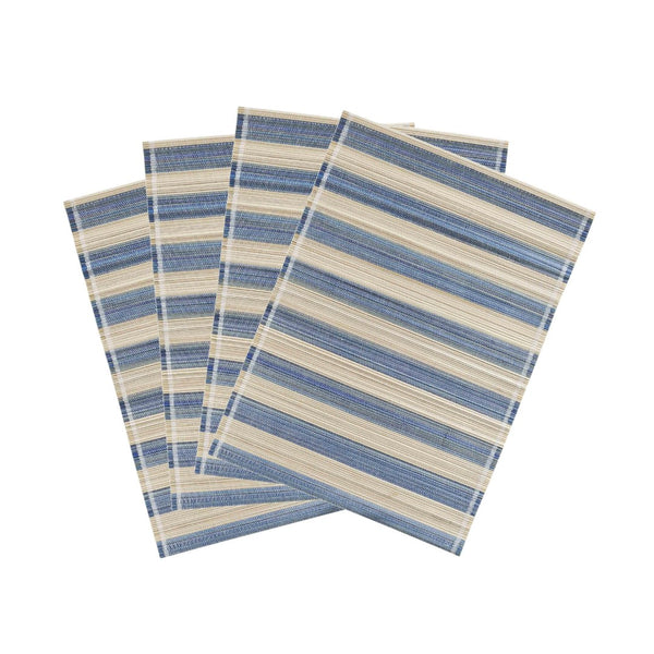 TOV Furniture Jora Coastal-Inspired Bamboo Placemat Set - 4 Hand-Bound Textured Table Protectors for Dining Blue TOV-T18930
