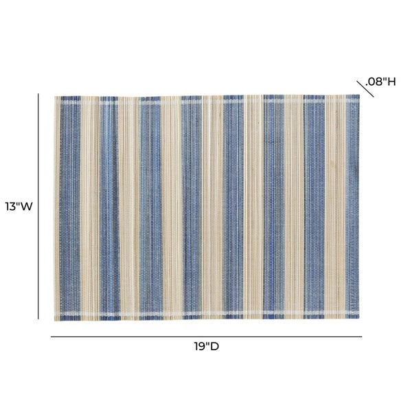 TOV Furniture Jora Coastal-Inspired Bamboo Placemat Set - 4 Hand-Bound Textured Table Protectors for Dining Blue TOV-T18930