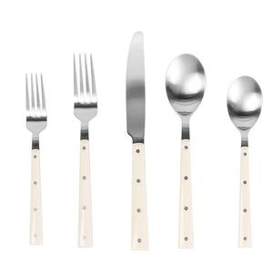 TOV Furniture Soline Stainless Steel Flatware Set - 5-Piece Service for 1, Modern Design, Dishwasher Safe, Durable Cream TOV-T54288