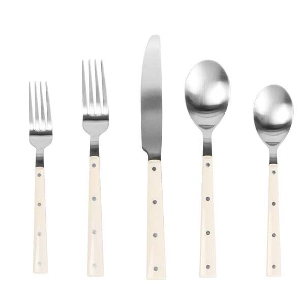 TOV Furniture Soline Stainless Steel Flatware Set - 5-Piece Service for 1, Modern Design, Dishwasher Safe, Durable Cream TOV-T54288