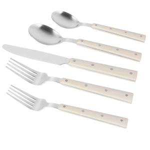 TOV Furniture Soline Stainless Steel Flatware Set - 5-Piece Service for 1, Modern Design, Dishwasher Safe, Durable Cream TOV-T54288