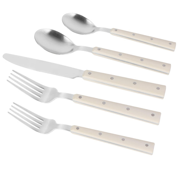 TOV Furniture Soline Stainless Steel Flatware Set - 5-Piece Service for 1, Modern Design, Dishwasher Safe, Durable Cream TOV-T54288