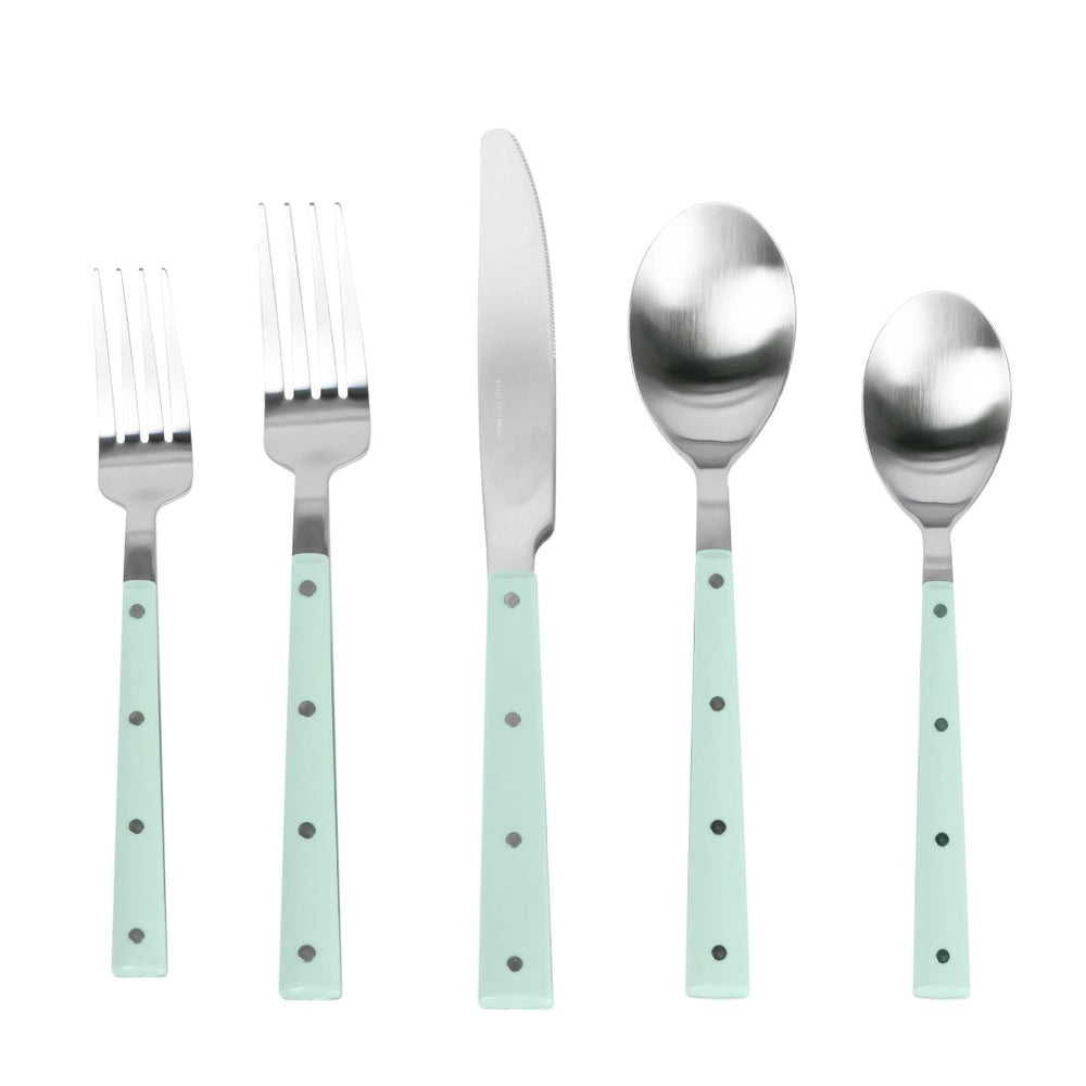 TOV Furniture Soline Stainless Steel Flatware Set - 5-Piece Service for 1, Modern Design, Dishwasher Safe, Durable Mint TOV-T54289