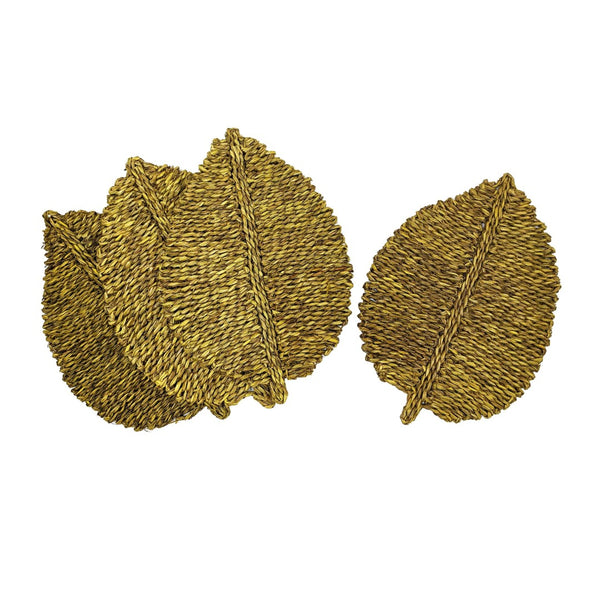 TOV Furniture Leaf Seagrass Placemat Set of 4 - Handcrafted, Eco-Friendly, Sculptural Dining Essentials for Every Table Yellow TOV-T54304
