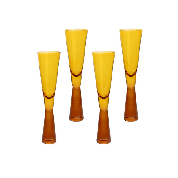 TOV Furniture Flute Champagne Glasses - Elegant Set of 4 for Celebratory Toasts and Stylish Entertaining Moments Amber TOV-T68857