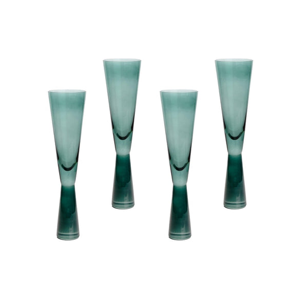 TOV Furniture Flute Champagne Glasses - Elegant Set of 4 for Celebratory Toasts and Stylish Entertaining Moments Green TOV-T68858