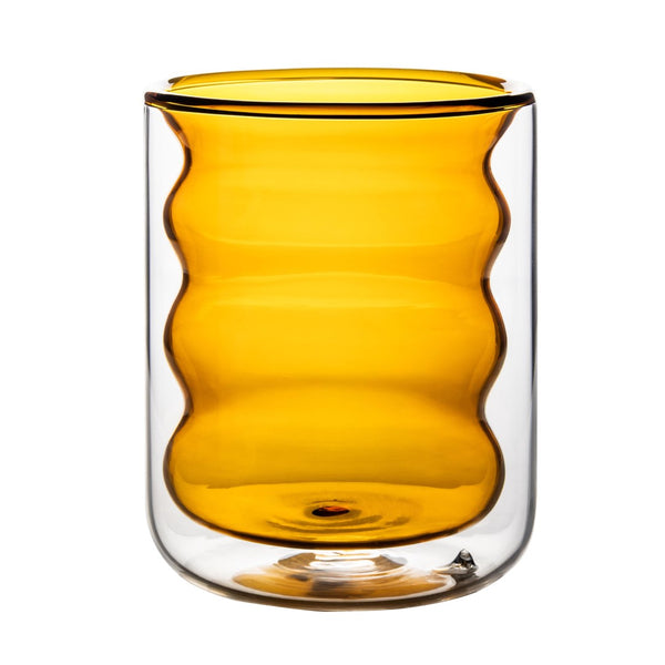 TOV Furniture Waves Water Glass Set of 4 – Cheerful Memphis-Style Tumblers for Vibrant Everyday Entertaining Amber TOV-T68863