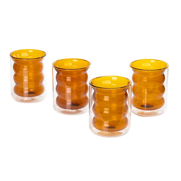 TOV Furniture Waves Water Glass Set of 4 – Cheerful Memphis-Style Tumblers for Vibrant Everyday Entertaining Amber TOV-T68863