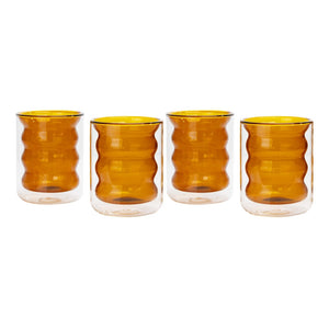 TOV Furniture Waves Water Glass Set of 4 – Cheerful Memphis-Style Tumblers for Vibrant Everyday Entertaining Amber TOV-T68863