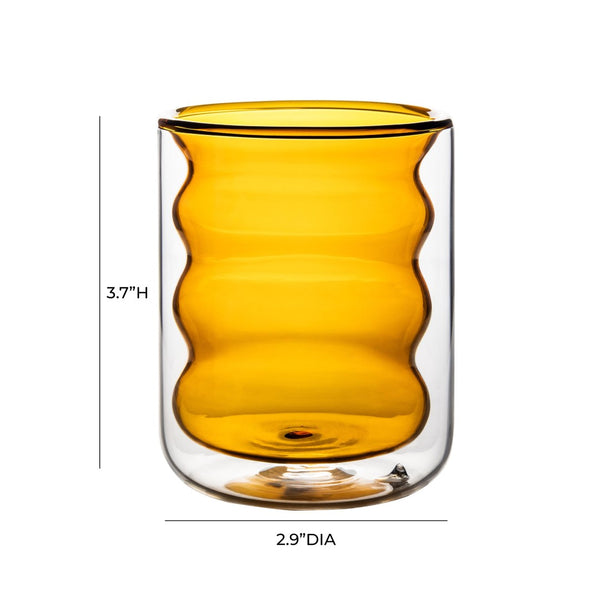 TOV Furniture Waves Water Glass Set of 4 – Cheerful Memphis-Style Tumblers for Vibrant Everyday Entertaining Amber TOV-T68863