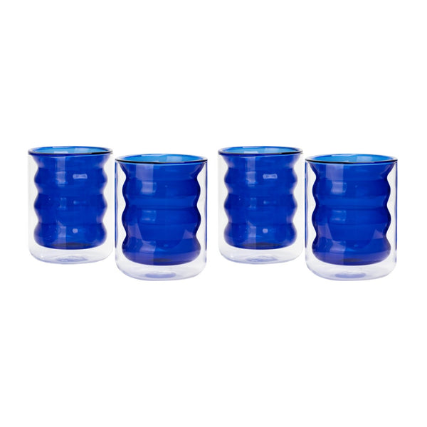 TOV Furniture Waves Water Glass Set of 4 – Cheerful Memphis-Style Tumblers for Vibrant Everyday Entertaining Blue TOV-T68864