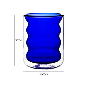 TOV Furniture Waves Water Glass Set of 4 – Cheerful Memphis-Style Tumblers for Vibrant Everyday Entertaining Blue TOV-T68864