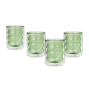 TOV Furniture Waves Water Glass Set of 4 – Cheerful Memphis-Style Tumblers for Vibrant Everyday Entertaining Green TOV-T68866