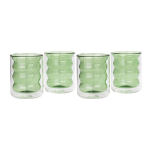 TOV Furniture Waves Water Glass Set of 4 – Cheerful Memphis-Style Tumblers for Vibrant Everyday Entertaining Green TOV-T68866