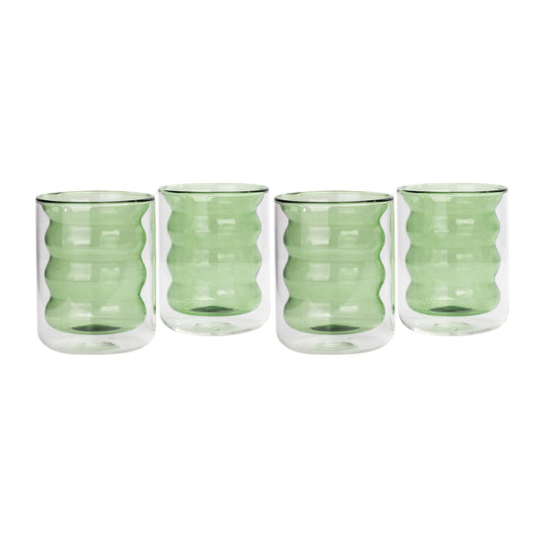 TOV Furniture Waves Water Glass Set of 4 – Cheerful Memphis-Style Tumblers for Vibrant Everyday Entertaining Green TOV-T68866