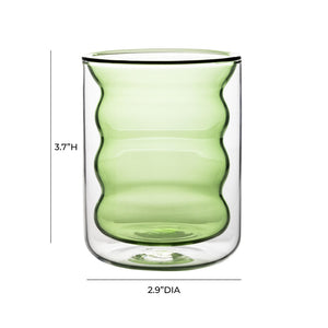 TOV Furniture Waves Water Glass Set of 4 – Cheerful Memphis-Style Tumblers for Vibrant Everyday Entertaining Green TOV-T68866