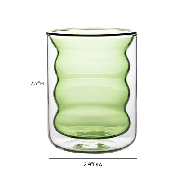 TOV Furniture Waves Water Glass Set of 4 – Cheerful Memphis-Style Tumblers for Vibrant Everyday Entertaining Green TOV-T68866