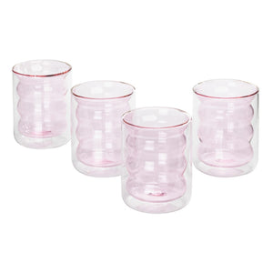 TOV Furniture Waves Water Glass Set of 4 – Cheerful Memphis-Style Tumblers for Vibrant Everyday Entertaining Blush TOV-T68867