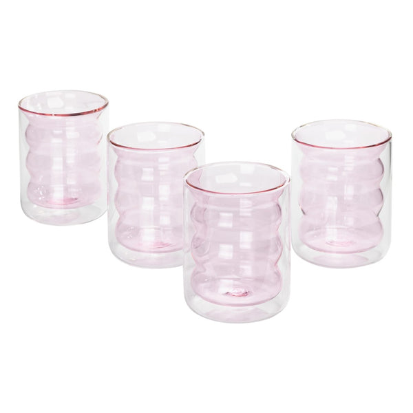TOV Furniture Waves Water Glass Set of 4 – Cheerful Memphis-Style Tumblers for Vibrant Everyday Entertaining Blush TOV-T68867