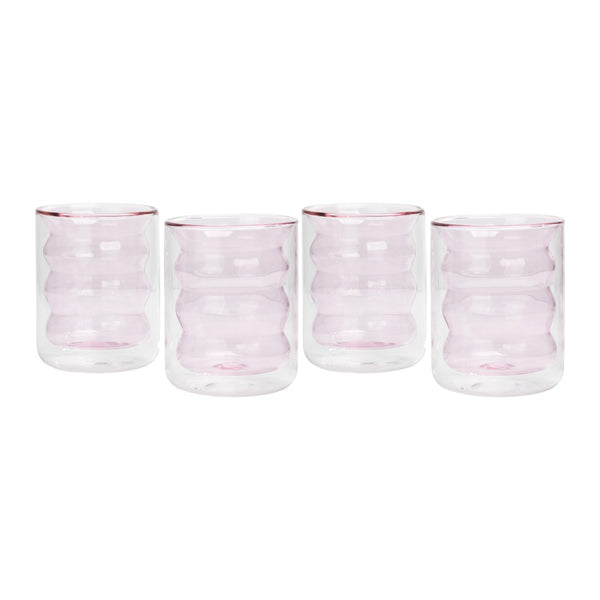 TOV Furniture Waves Water Glass Set of 4 – Cheerful Memphis-Style Tumblers for Vibrant Everyday Entertaining Blush TOV-T68867