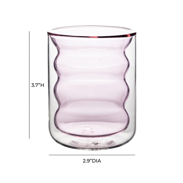 TOV Furniture Waves Water Glass Set of 4 – Cheerful Memphis-Style Tumblers for Vibrant Everyday Entertaining Blush TOV-T68867