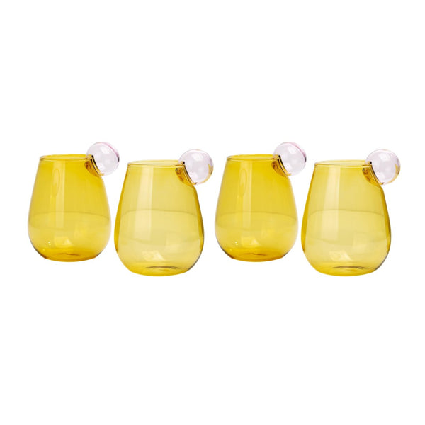 TOV Furniture Boule Water Glass Set of 4 - Modern Bubble Design for Stylish Everyday Use and Entertaining Amber TOV-T68868