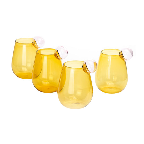 TOV Furniture Boule Water Glass Set of 4 - Modern Bubble Design for Stylish Everyday Use and Entertaining Amber TOV-T68868