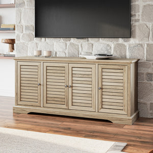 Legends Furniture Bridgevine Home Topenga 68 Inch 4-door Tv Console For Tvs Up To 80 Inches, No Assembly Required, Alabaster Finish Blue Denim And Whiskey, Beige Oak Solids & Veneers Tp1210.Alb