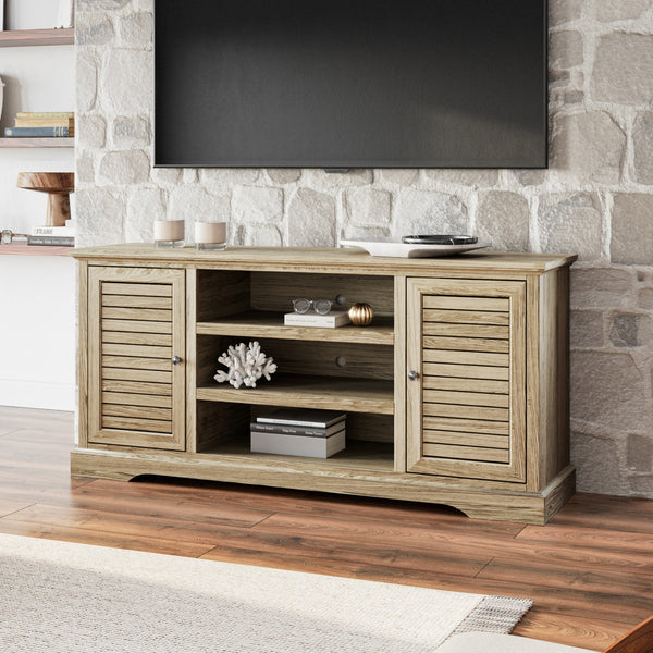 Legends Furniture Bridgevine Home Topenga 66 Inch Tv Stand Console For Tvs Up To 80 Inches, No Assembly Required, Alabaster Finish Alabaster, Beige Oak Solids And Veneers Tp1211.Alb