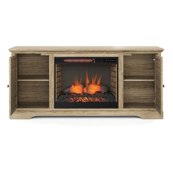Legends Furniture Bridgevine Home Topenga 68 Inch Electric Fireplace Tv Console For Tvs Up To 80 Inches, Alabaster Finish Blue Denim And Whiskey, Beige Oak Solids & Veneers Tp5110.Alb