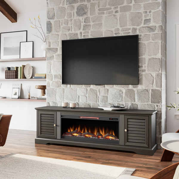 Legends Furniture Bridgevine Home Topenga 83 Inch Electric Fireplace Tv Console For Tvs Up To 95 Inches, Clove Finish Clove, Brown Oak Solids And Veneers Tp5420.Clv